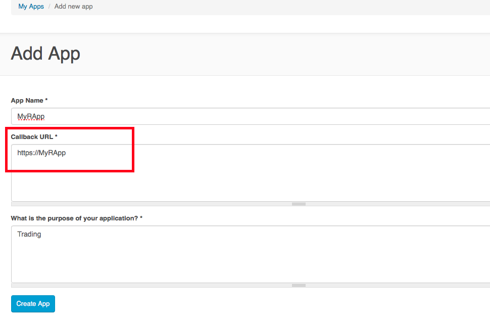 Creating an app with Callback URL